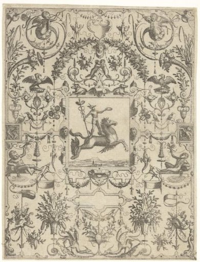 Rectangular cartouche with Mercury on Pegasus