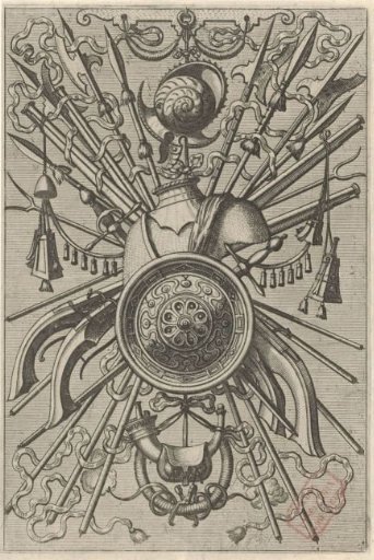 Flat decoration consisting of a trophy of arms