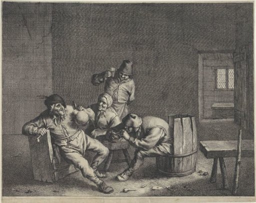 Four drinkers in a tavern