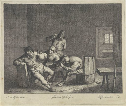 Four drinkers in a tavern