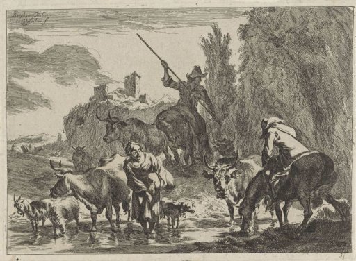 Shepherds with Cattle Fording a Stream