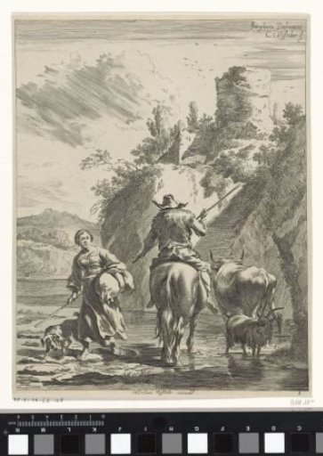 Herder en herderin bij een fort
