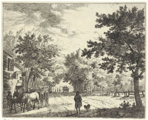 Figures and farm carts at an inn
