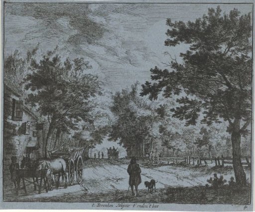 Figures and farm carts at an inn