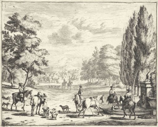 Hunting Party Resting by a Fountain