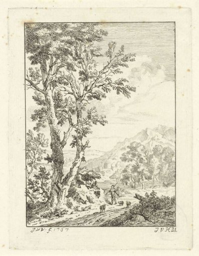 Landscape with a shepherd on a country road