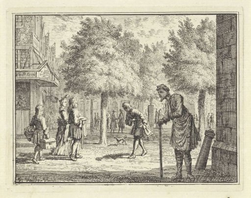 Poor Man Looking at Rich Figures in a Street