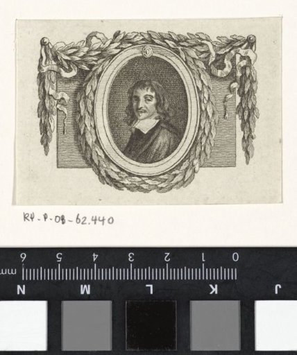 Portrait of René Descartes, surrounded by a laurel wreath
