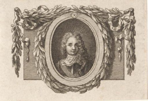 Portrait of possibly Pierre Bayle, surrounded by a laurel wreath
