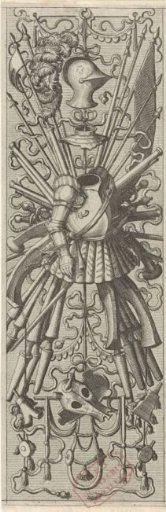 Armorial trophy with a helmet featuring a closed visor
