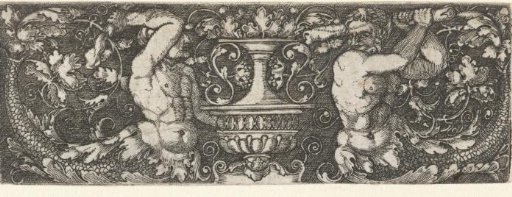 Two tritons with raised clubs