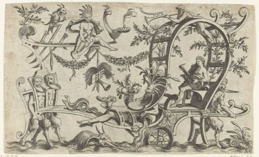 Triumphal chariot with a woman holding a lute