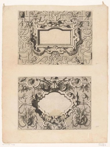 Cartouches with birds and fruit clusters