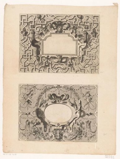 Cartouches with masks and weapons