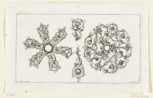 Two large and two small motifs with leafy scrolls and flowers
