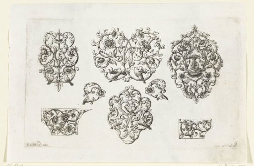 Eight motifs with leafy scrolls, flowers and birds