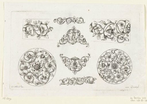 Eight motifs with leafy tendrils, flowers, and animals