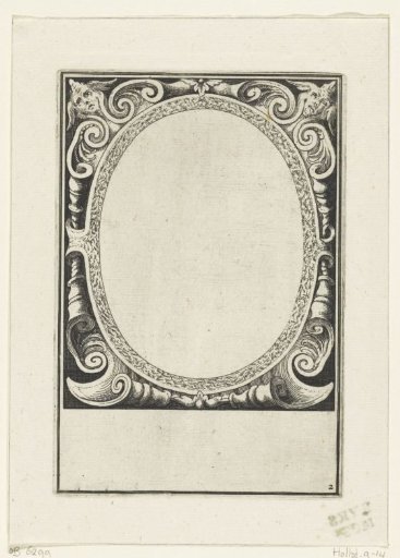 Oval cartouche with two masks