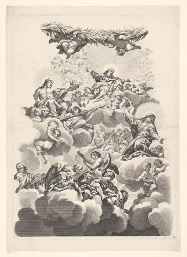God and Christ among angels in the clouds