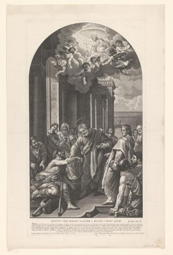 Peter and John healing a lame man at the temple gate