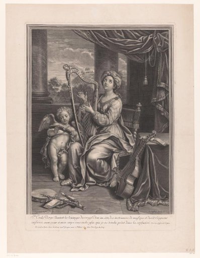 Saint Cecilia with harp and angel