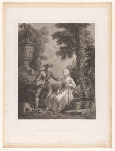 Man Offering a Flower to a Woman in a Garden