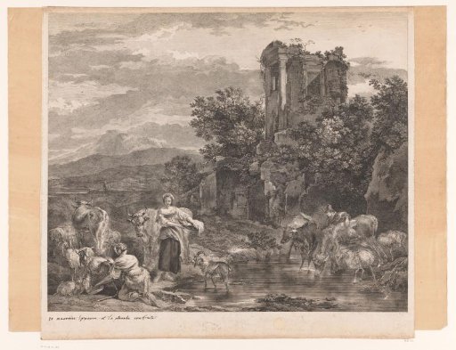 Landscape with Two Shepherdesses and Drinking Cattle near a Ruin