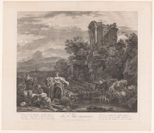 Landscape with Two Shepherdesses and Drinking Cattle near a Ruin