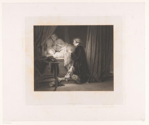 Two praying children by a bed