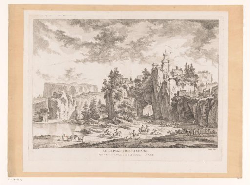 Hunting Party in a Landscape with a Castle on a Cliff