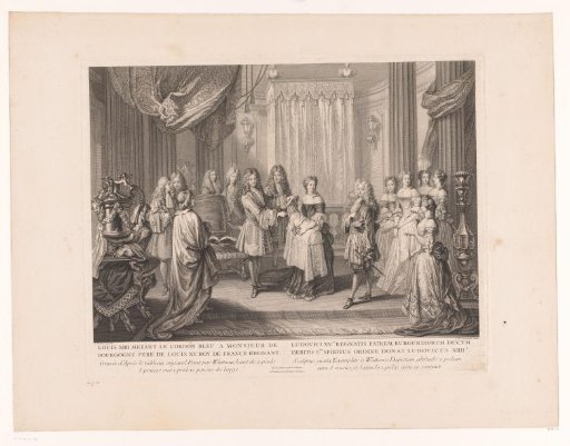 Louis XIV of France decorates the Duke of Burgundy with the blue ribbon of the Order of the Holy Spirit
