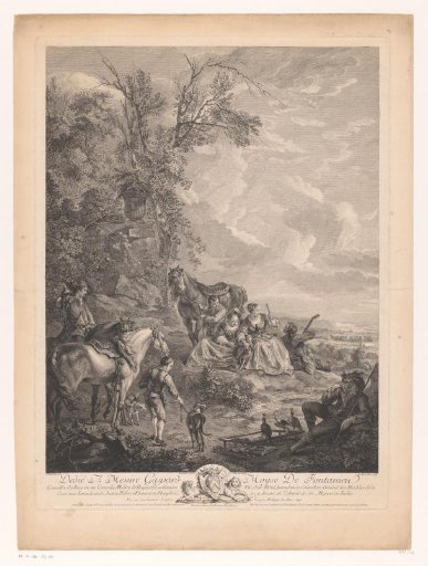 A resting hunting party in a landscape
