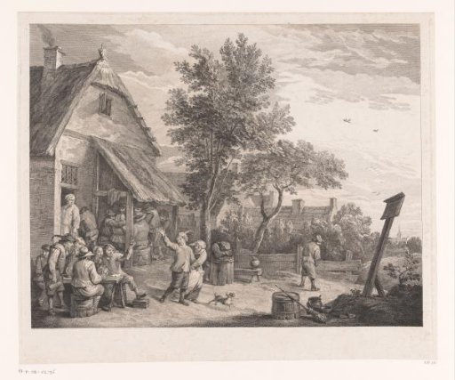 Figures in front of an inn
