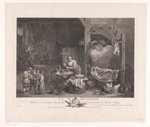 Interior with a woman making sausages