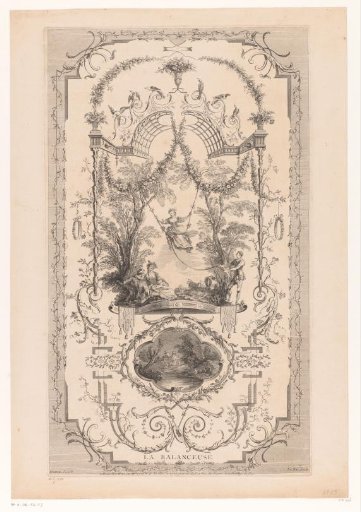 Design for a wainscoting with a woman on a swing