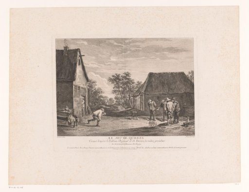 Skittles players in front of a house