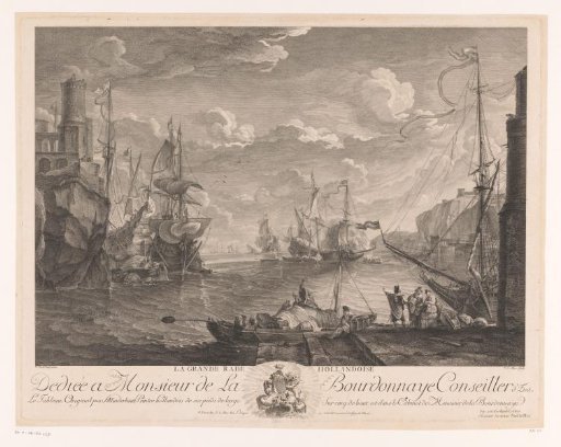 Ships in a harbour on a rocky coast