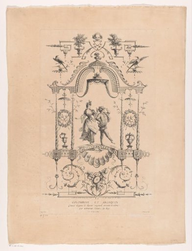 Design for a wainscoting with Harlequin and Columbine