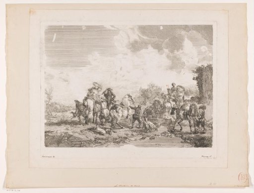 Resting hunting party by a fountain