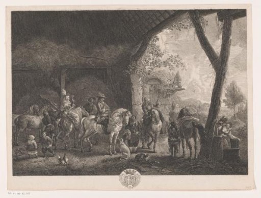 Hunting party, departing from a stable