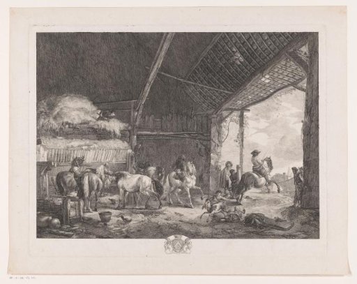 Figures and horses in the stable of the post office