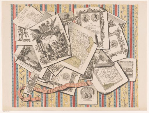 Trompe l'oeil of prints and maps relating to Louis XV