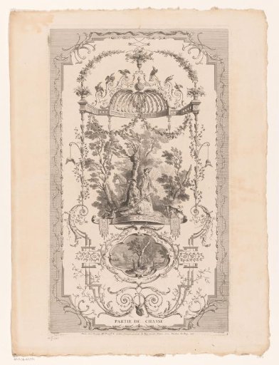 Hunting scene surrounded by floral ornaments