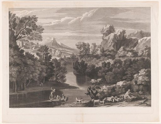 River landscape with a flute-playing shepherd
