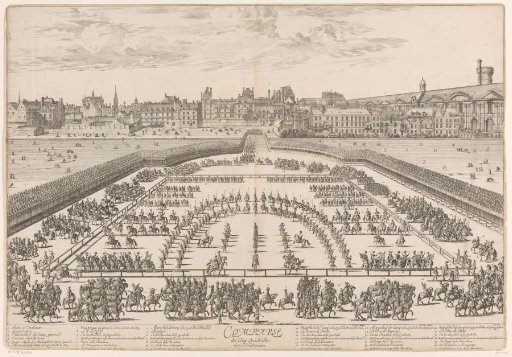 Military parade with Louis XIV in an amphitheatre