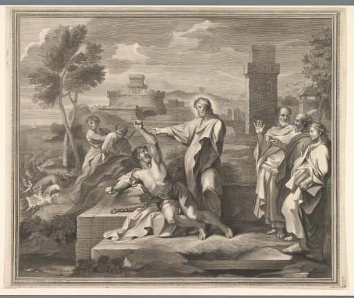 Christ heals a possessed man in the region of the Gerasenes