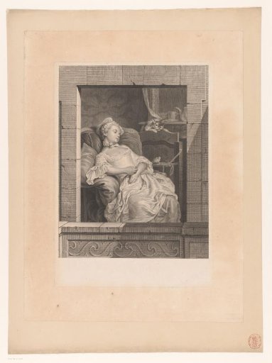 Sleeping girl with cat and bird