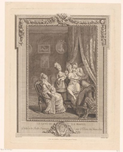 Young woman being dressed and leaving the marriage bed