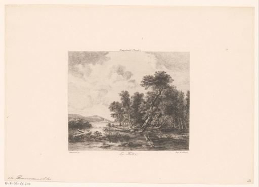 View of a river landscape with birches