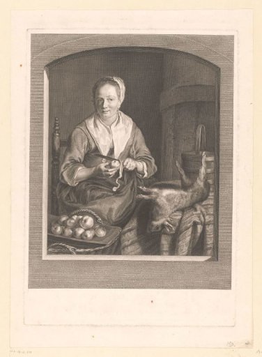 Woman peeling apples in a kitchen interior
